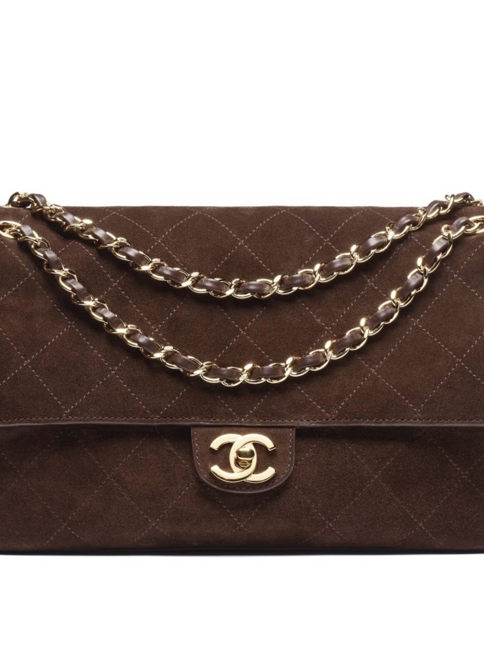 CHANEL Maxi “Souplissimo” Small Flap Bag Dark Brown Suede Gold Hardware